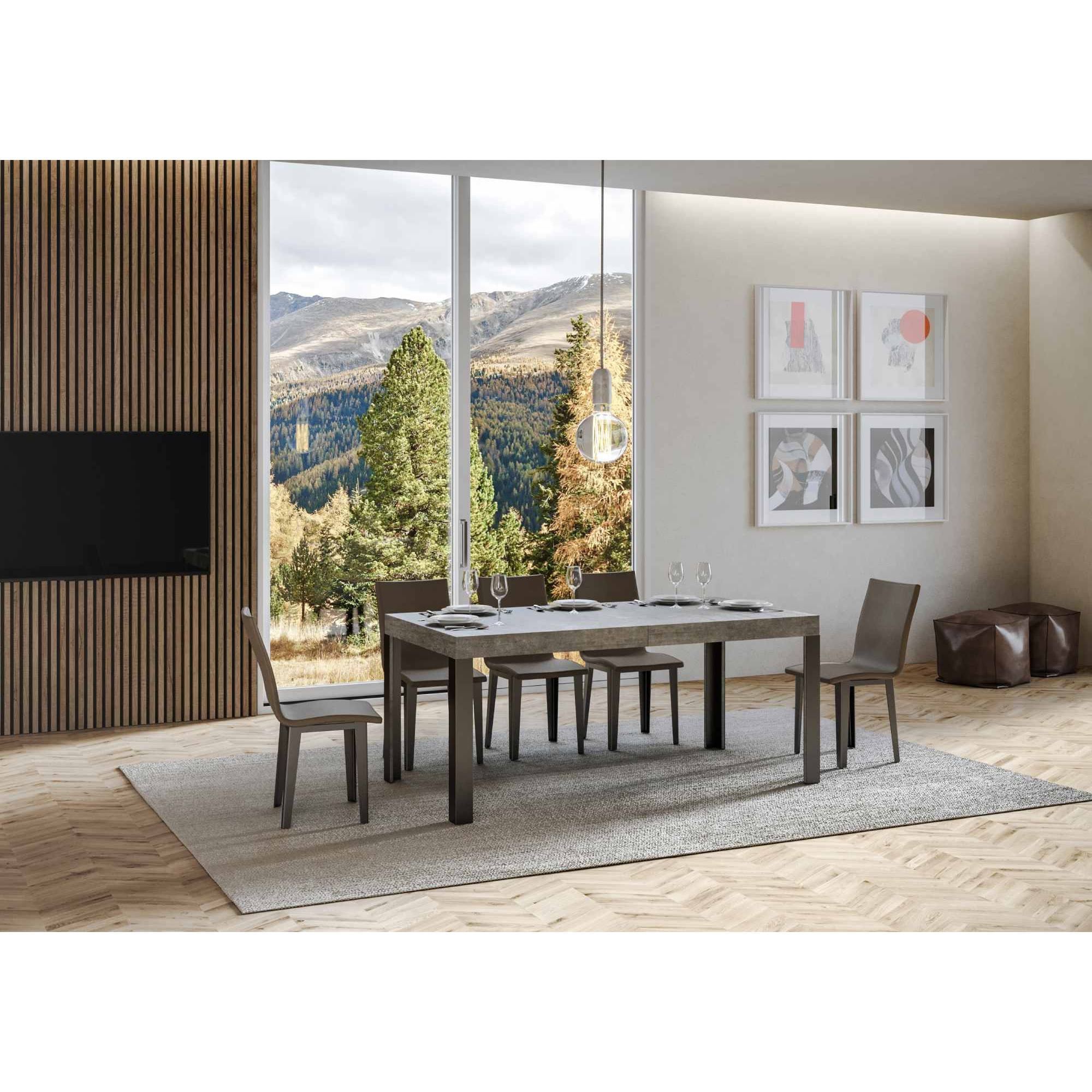 Tavolo allungabile 90x200/304 cm Linea cemento telaio Antracite