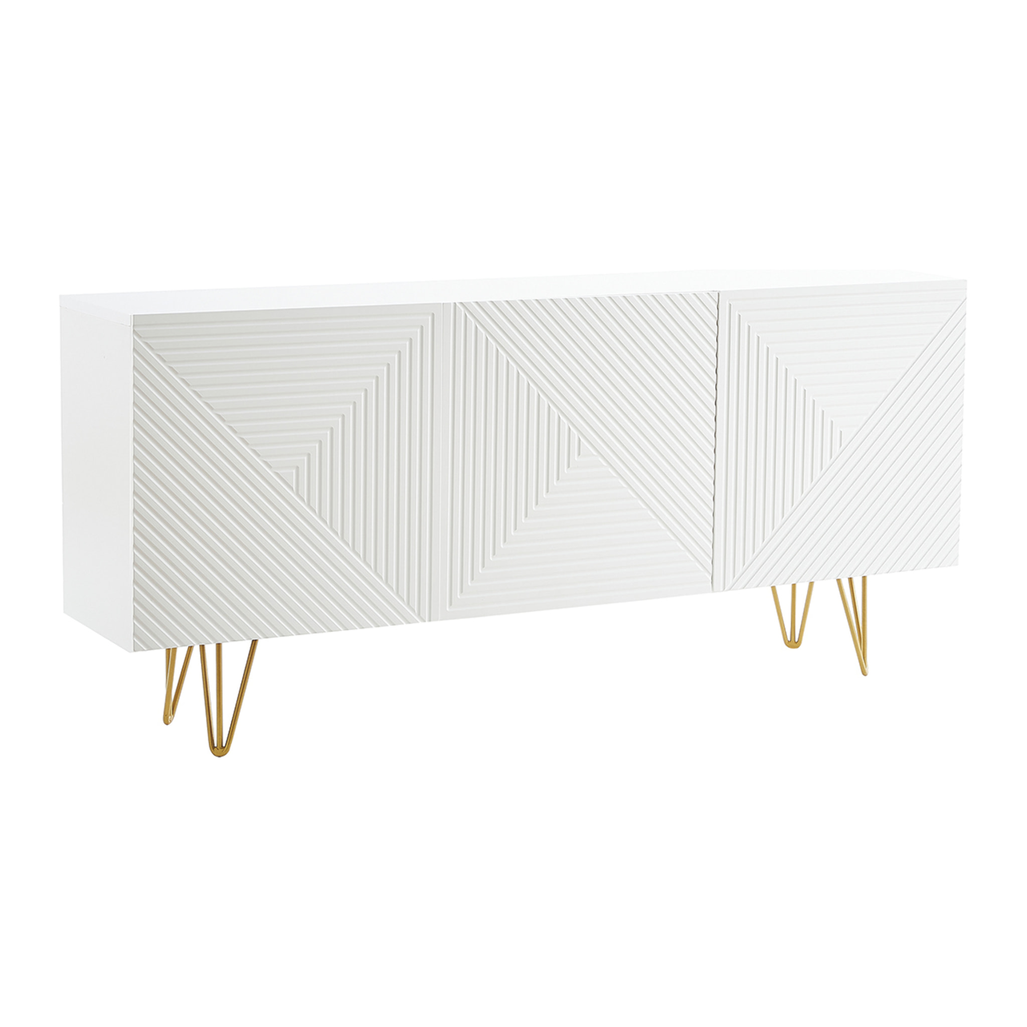 Buffet design blanc et métal doré 3 portes L160 cm OZEN