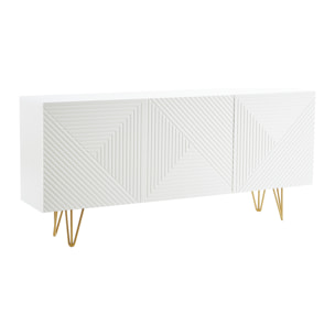 Buffet design blanc et métal doré 3 portes L160 cm OZEN