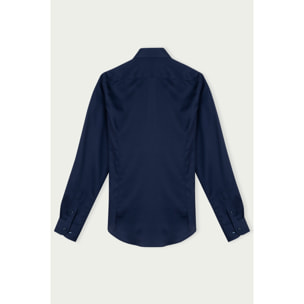 Camicia Uomo 1 Bottone Francese Slim Satin Unito Blu