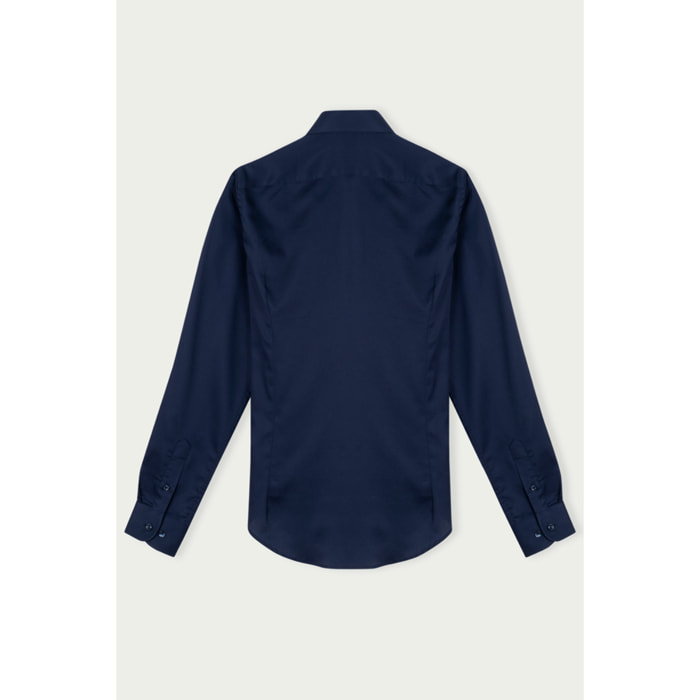 Camicia Uomo 1 Bottone Francese Slim Satin Unito Blu