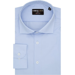 Camicia Uomo 1 Bottone Francese Slim Cotone/Poliestere Celeste