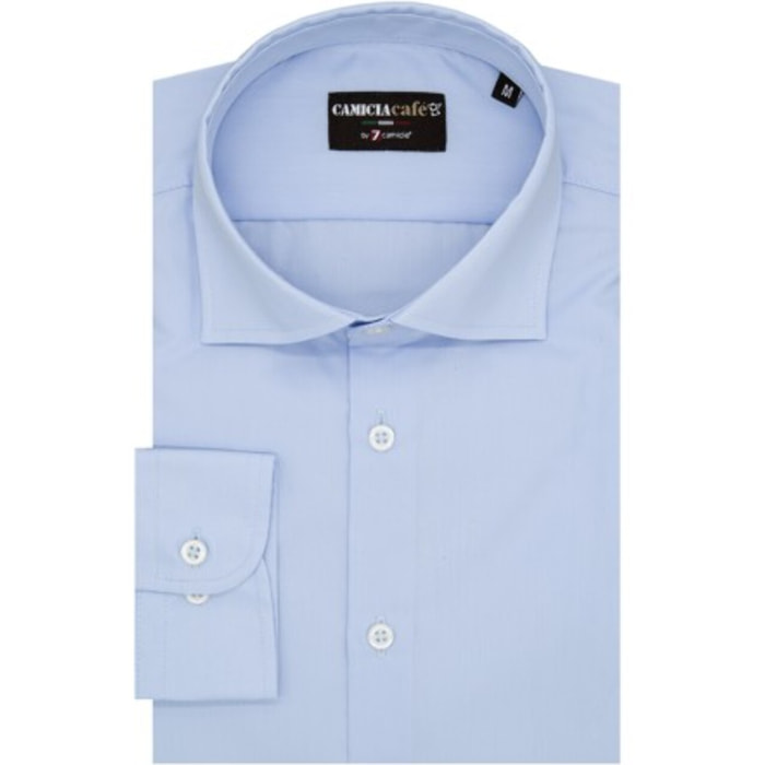 Camicia Uomo 1 Bottone Francese Slim Cotone/Poliestere Celeste