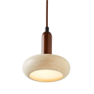 Suspension design cylindrique en travertin et bois effet noyer TIVOLI