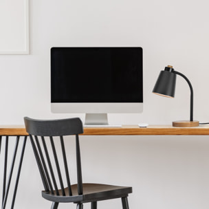 Forlight Pau Lámpara de Escritorio de Estilo Nórdico. Flexo de Escritorio E27 de Acero Negro y Madera Clara Natural