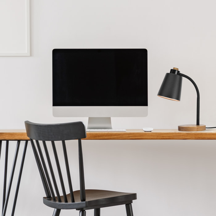 Forlight Pau Lámpara de Escritorio de Estilo Nórdico. Flexo de Escritorio E27 de Acero Negro y Madera Clara Natural