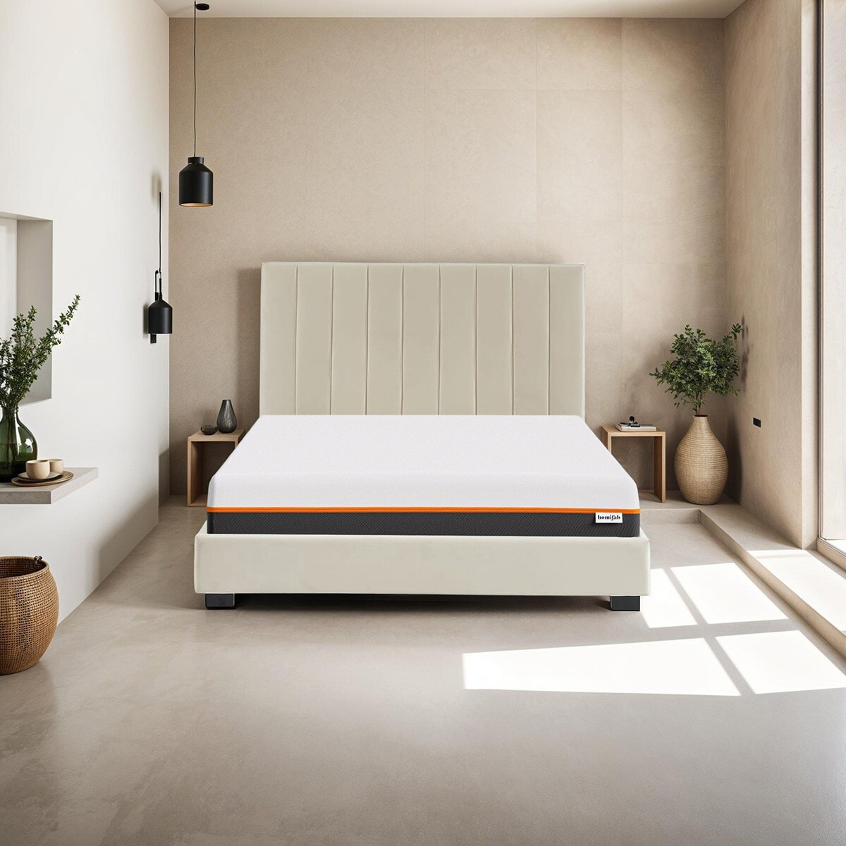 Lit en velours + Matelas double confort - WILLIAM & DUAL CONFORT