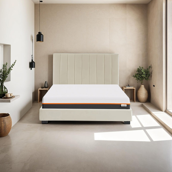 Lit en velours + Matelas double confort - WILLIAM & DUAL CONFORT