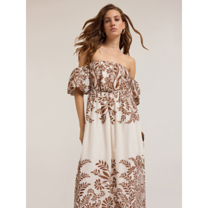 Motivi - Maxi dress off-shoulder stampato - Marrone