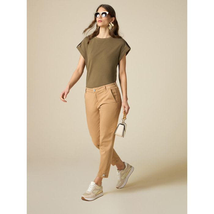 Oltre - Pantalón chinos con detalle joya - Beige