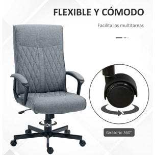 Silla de Oficina Giratoria Silla de Escritorio Basculante Tapizado en PU con Respaldo Alto y Altura Ajustable para Salón Oficina Carga 120 kg 65x72x102-112,5 cm Gris Oscuro