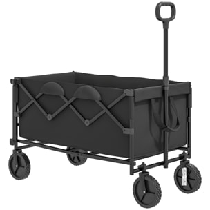 Carro Playa Ruedas Grandes Carro de Jardín Plegable con Mango Telescópico Ajustable Puerta Trasera Expandible Carga 100 kg Carrito Transporte para Todo Terreno Jardín Campaña Compra Negro