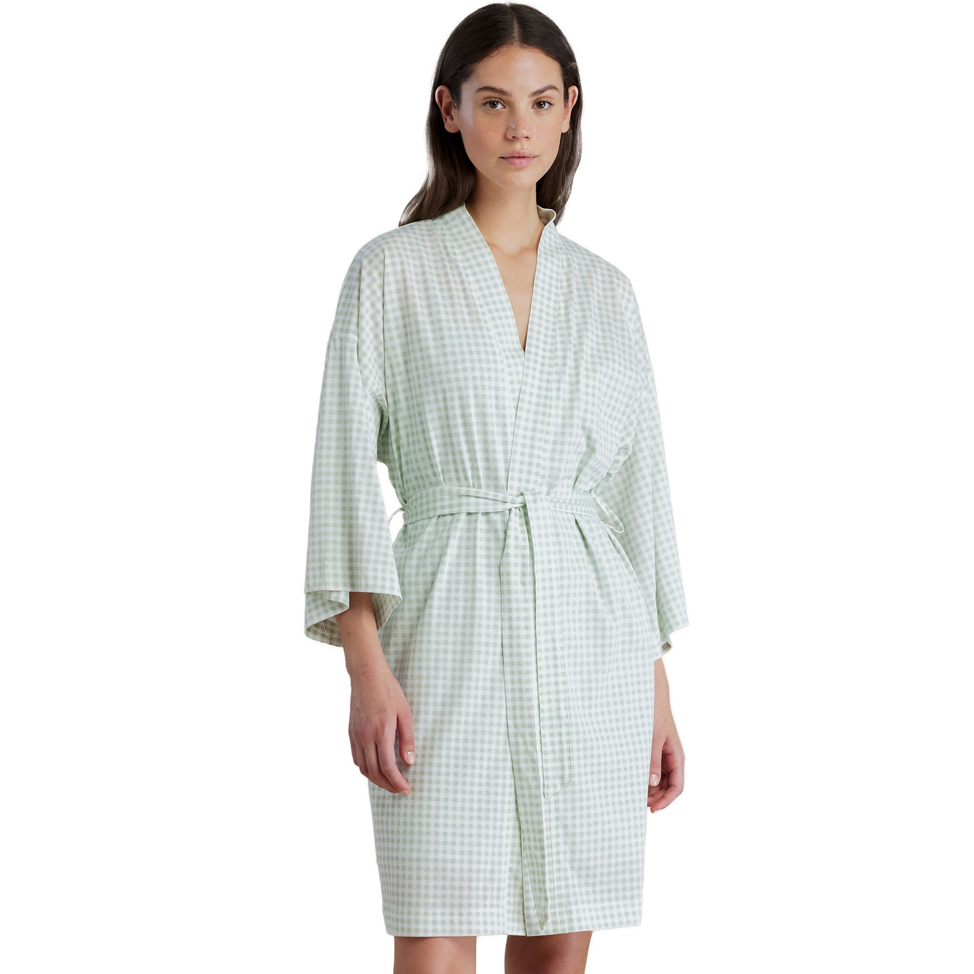 Vestaglia donna in cotone con maniche ampie e cintura in vita articolo vichy Noidinotte