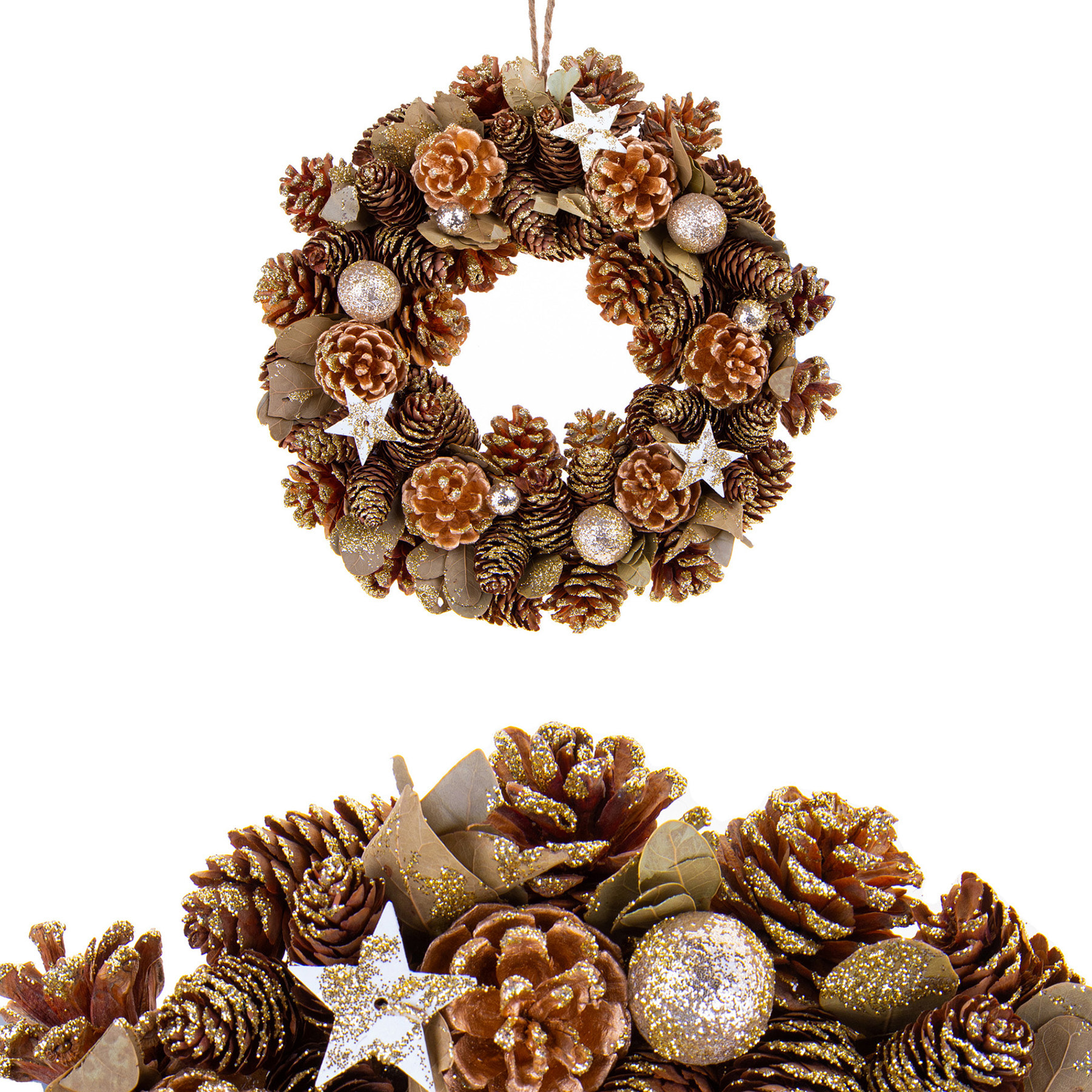 Corona natale con stelle-pigne - Pezzi 2 - ORO - Bianchi Dino SpA