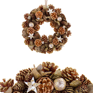 Corona natale con stelle-pigne - Pezzi 2 - ORO - Bianchi Dino SpA