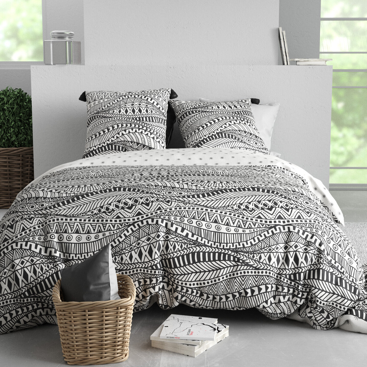 Parure housse de couette 3pcs 100% coton 57 fils ohana