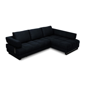 Canapé d'angle droit convertible avec coffre de rangement "Clinton" 5 places en velours bleu foncé