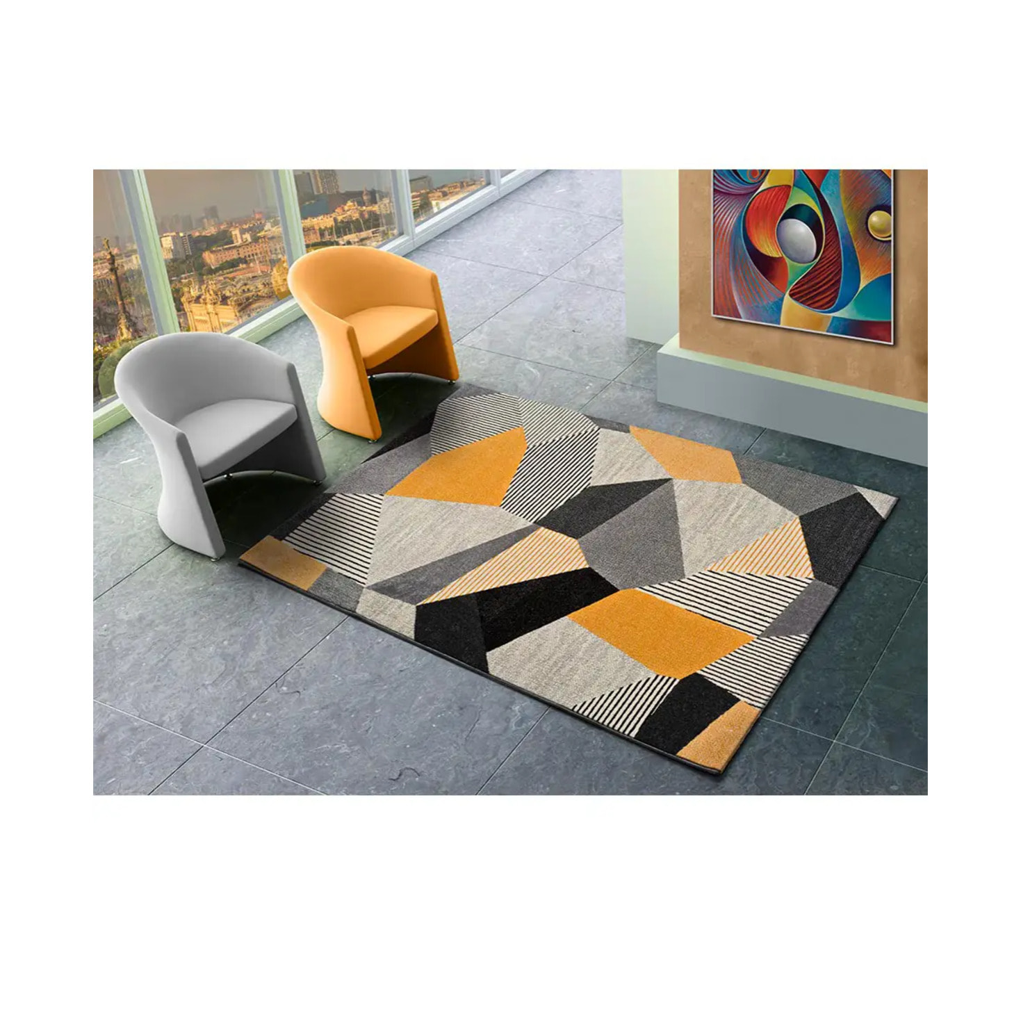 GLADYS Alfombra geométrica de pelo corto gris, varias medidas disponibles.