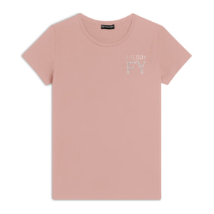 T-shirt donna in jersey con Logo FY in Strass