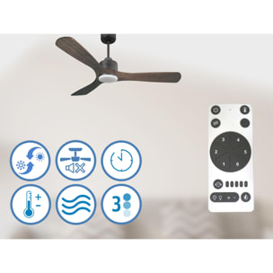 Ventilador de techo Reversible Termostato Dimable Wifi Motor DC Techos Inclinados Mando a Distancia Luz tres tonos Hypersilence Memoria MoyoD132C03LED65271 PURLINE