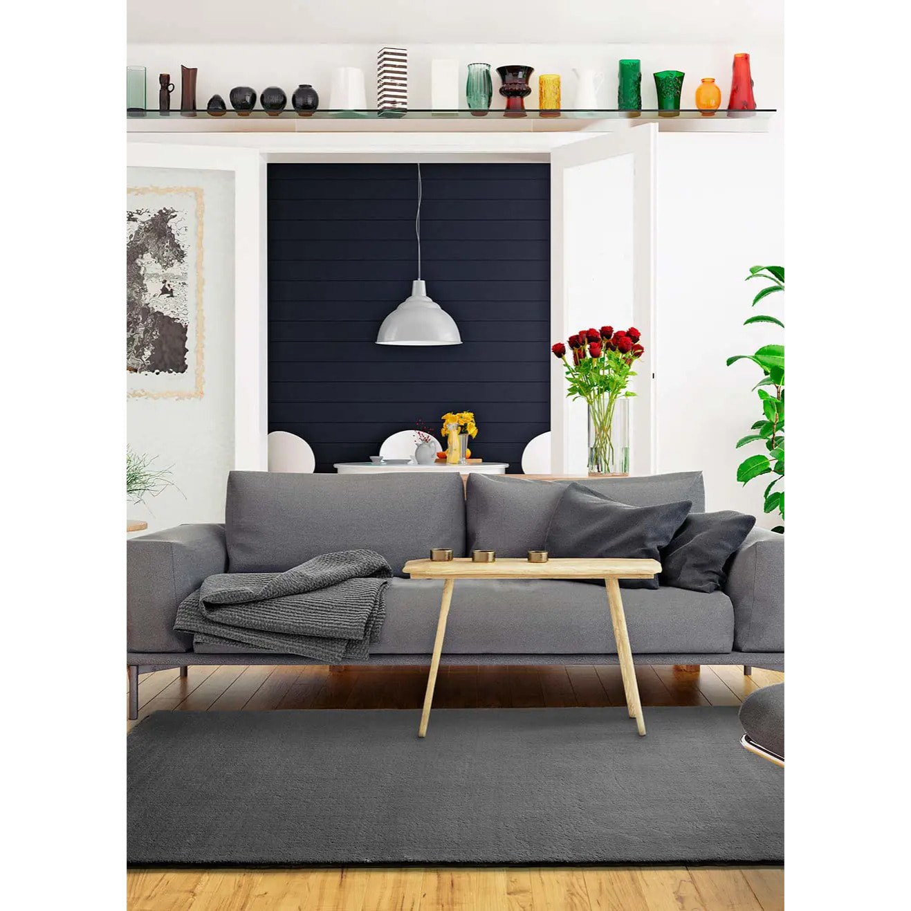 BERNA Alfombra lisa de pelo corto gris, varias medidas disponibles.