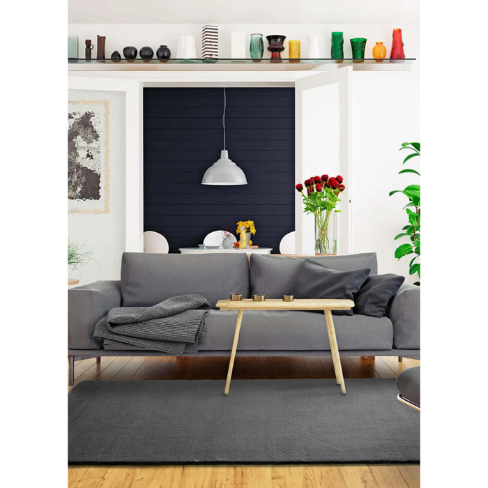 BERNA Alfombra lisa de pelo corto gris, varias medidas disponibles.