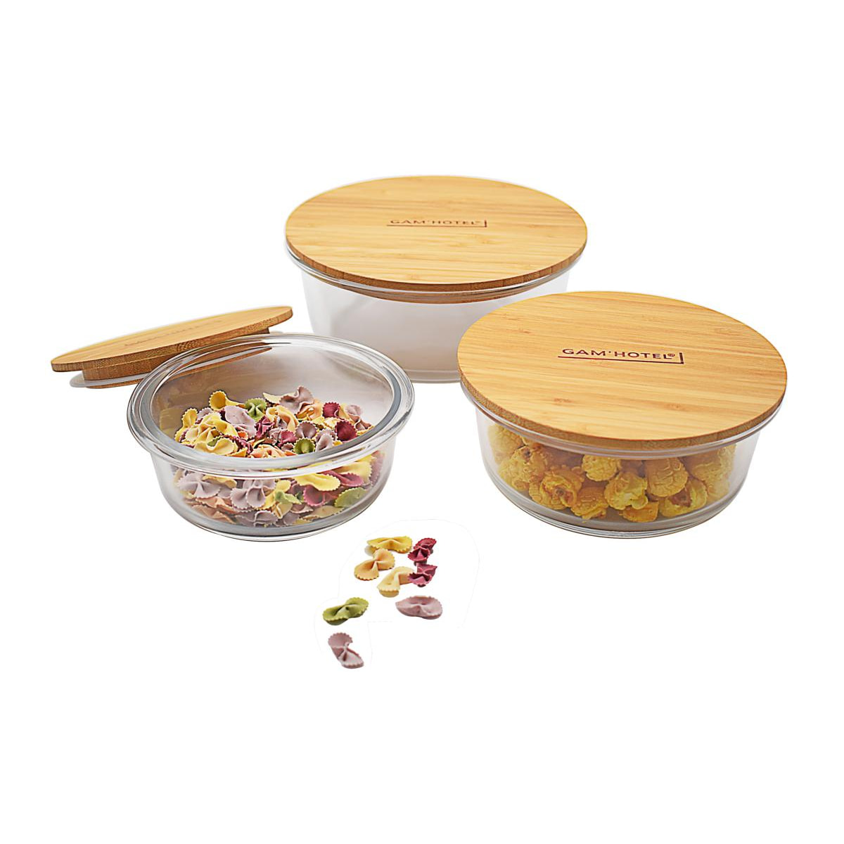 Set de 3 boîtes rondes en verre bambou - 400ml 620ml 950ml