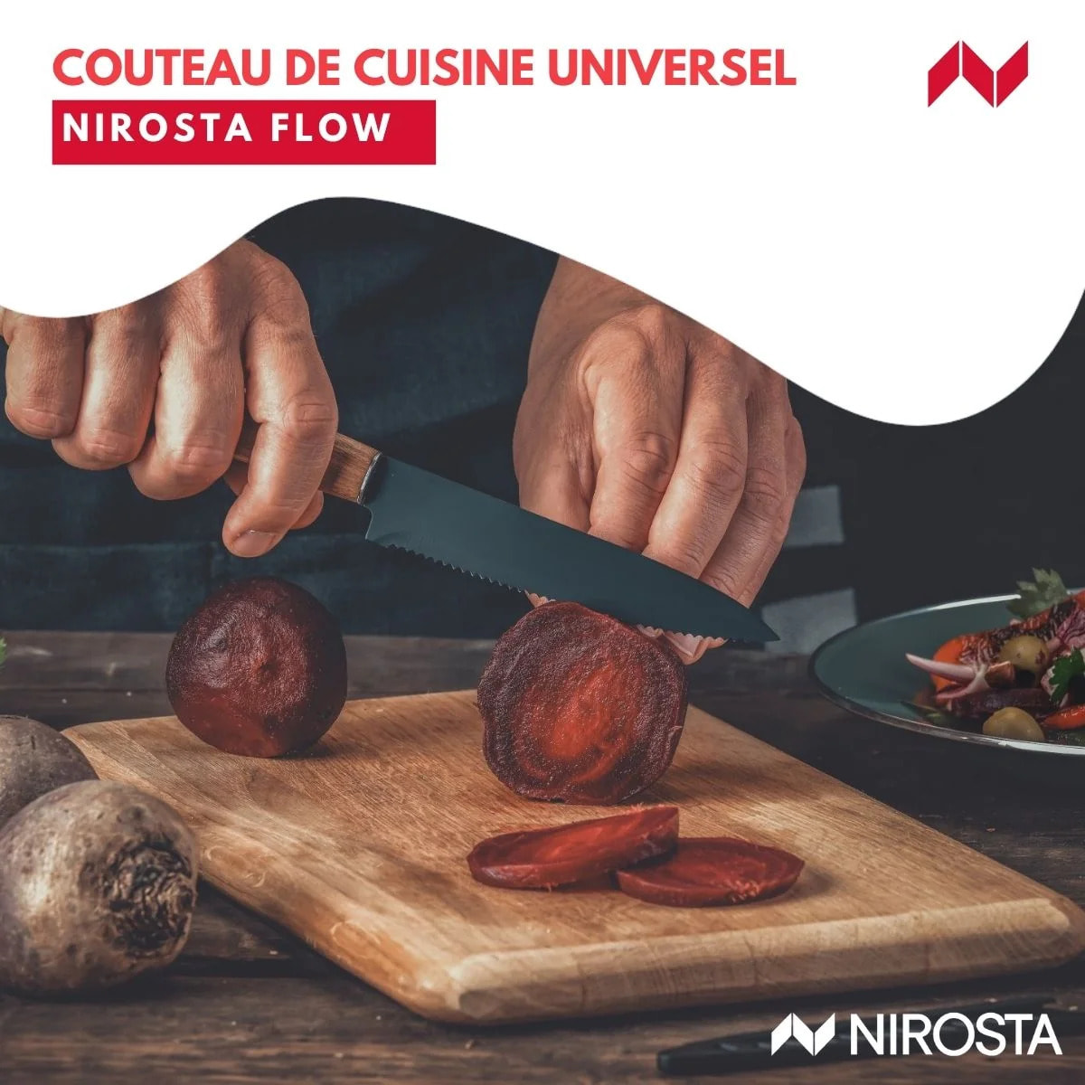 Couteau de cuisine lame crantée 24 cm Nirosta Flow