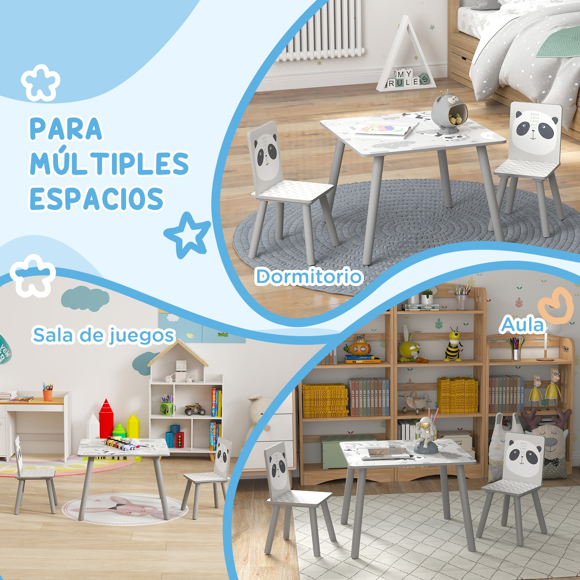 Mesa y Sillas Infantiles de 3 Piezas Mesa Infantil con 2 Sillas Juego de Muebles para Actividades para Niños de 3-8 Años para Dormitorio Sala de Juegos Gris y Blanco