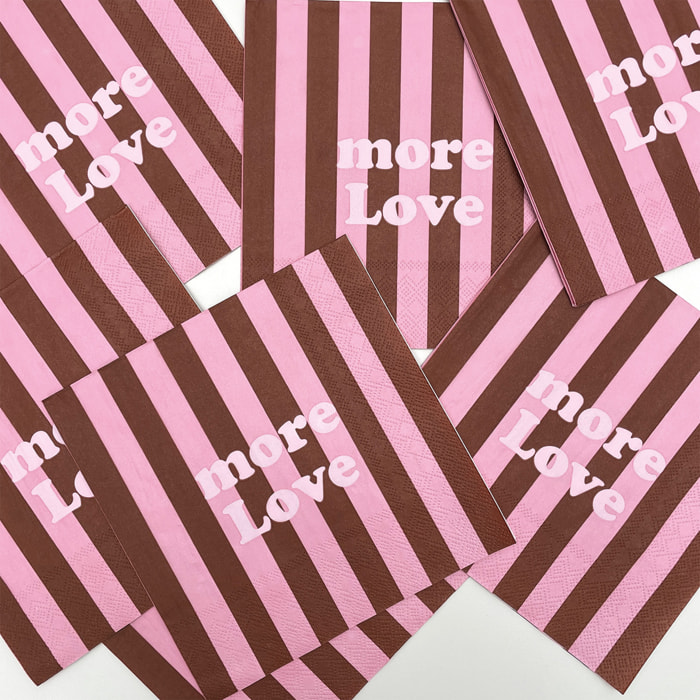 Lot de 20 serviettes en papier MORE LOVE rayées - Rose