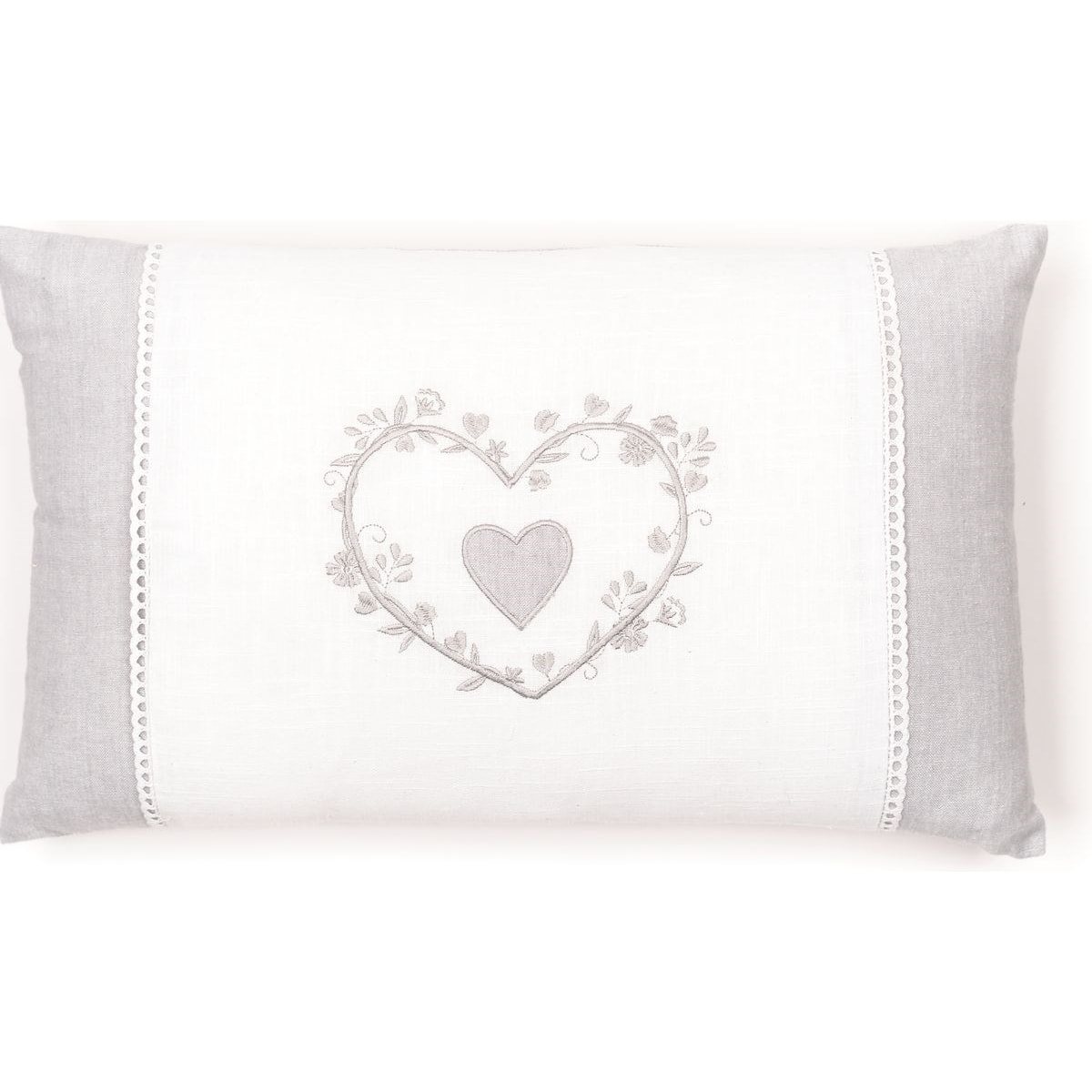 Coussin déhoussable avec broderie coton Uni CHARME gris clair