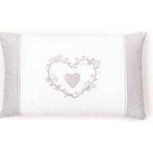 Coussin déhoussable avec broderie coton Uni CHARME gris clair