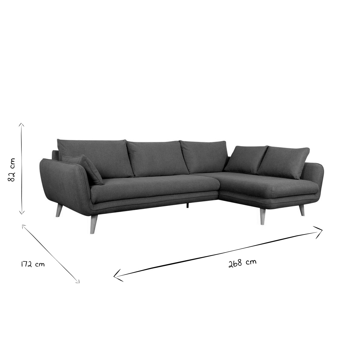 Canapé d'angle droit scandinave 5 places en tissu beige et bois clair CREEP