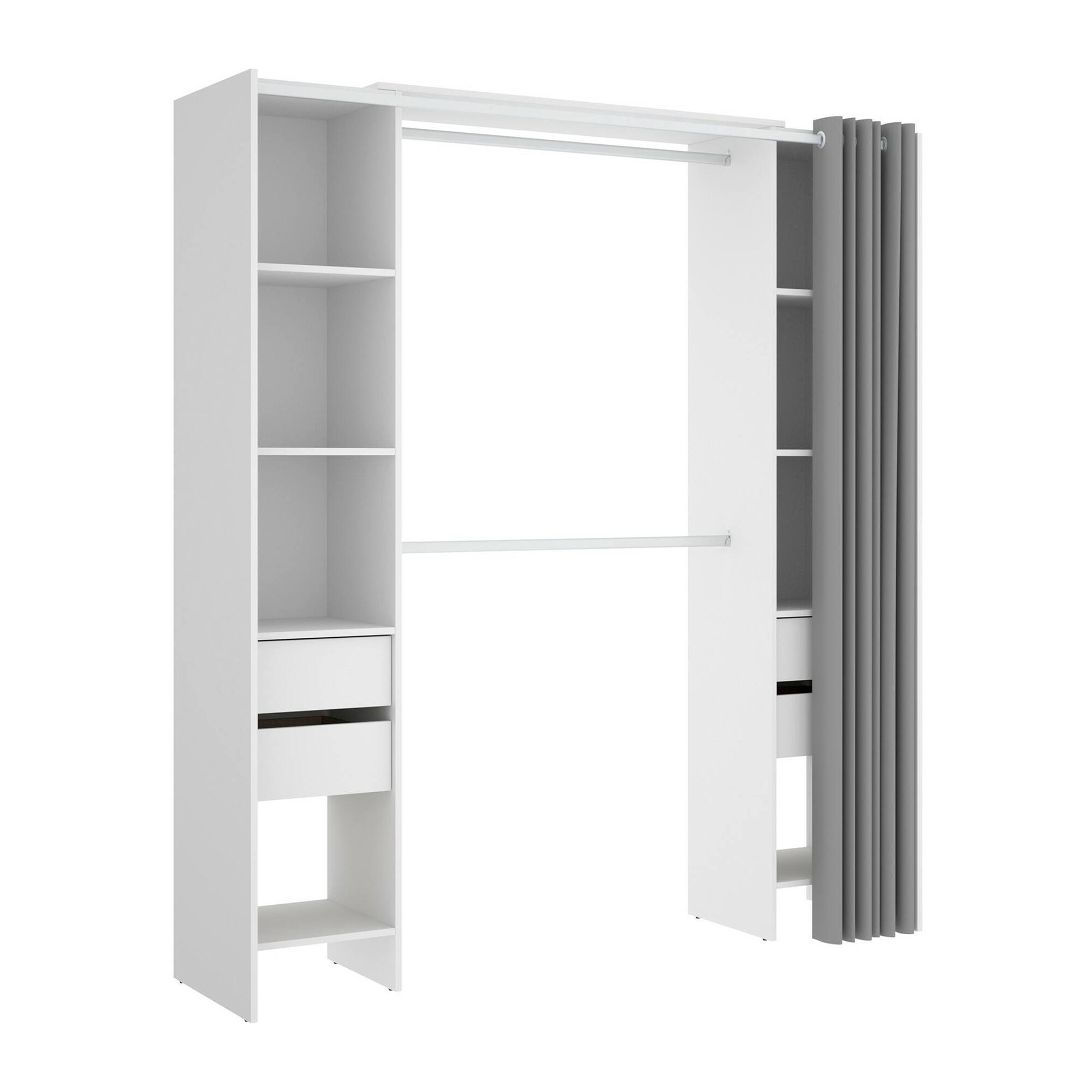 Guardaroba grande Era, Struttura per cabina armadio, Mobile appendiabiti aperto, 180x50h205 cm, Bianco e Grigio