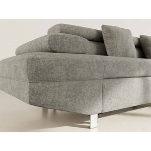 Margaux - Canapé d'angle droit 5 places convertible avec coffre et têtières réglables en velours texturé - Vert