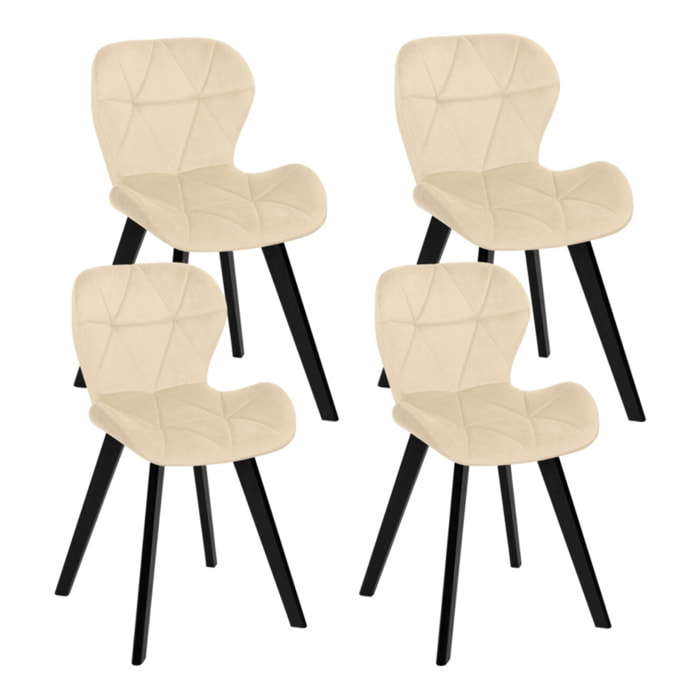 Chaises Daisy velours crème pieds noirs - lot de 4