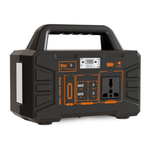 Estación de energía portátil EG017PB. 150W y batería de 12V 9Ah. Con panel solar de 20W incluido. Luz LED integrada con 4 modos.