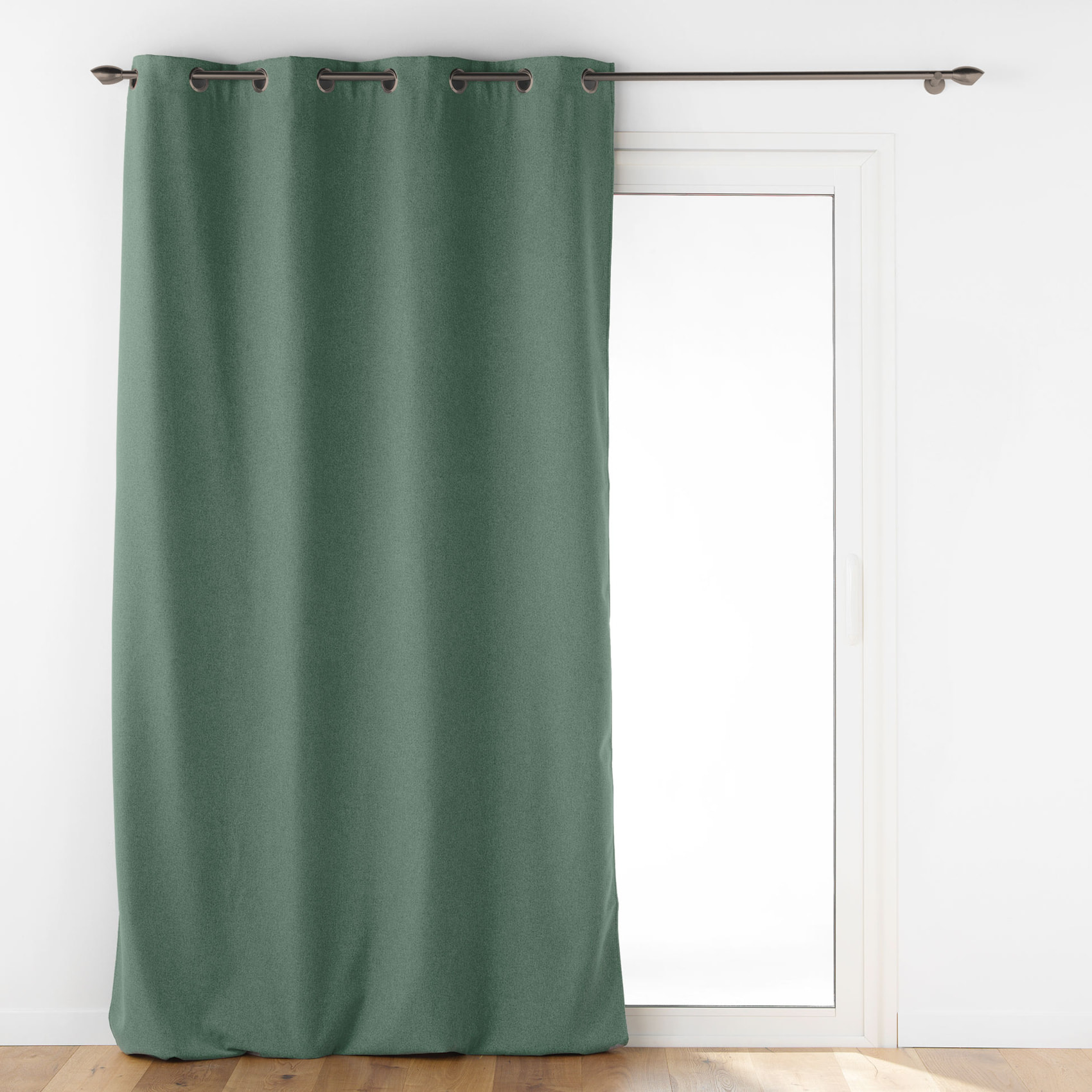 Rideau isolant uni chiné à œillets - Vert