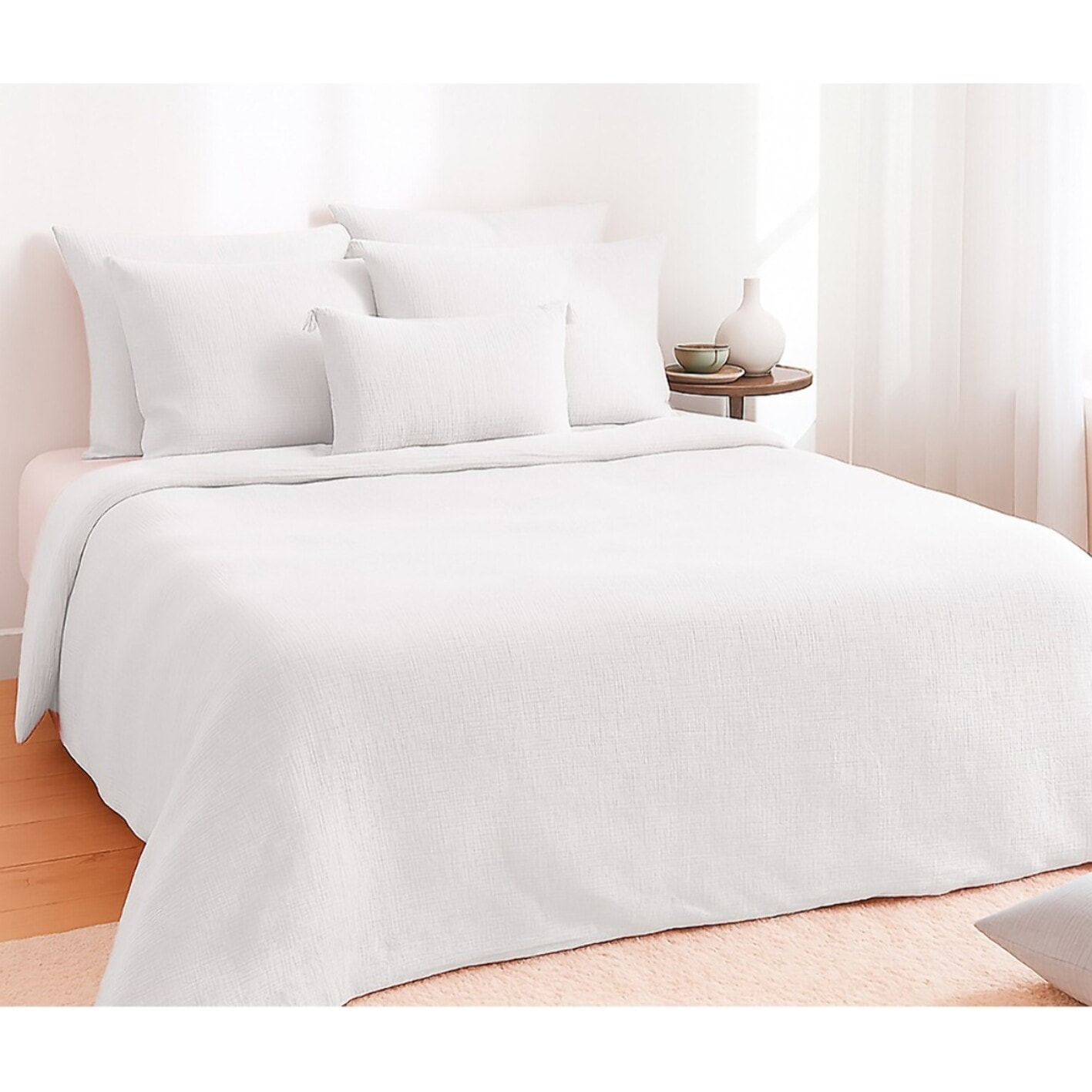 Parure Housse De Couette 100% gaze De Coton Blanc