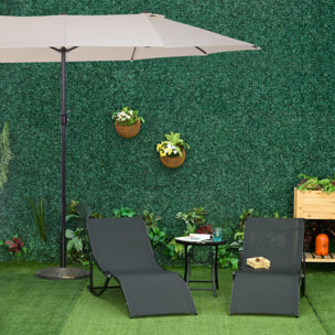 Conjunto de Sombrilla Doble y 2 Tumbonas Plegables en Forma de S para Piscina Patio Jardín Terraza 4,55x2,65x2,38 m 165x61x63 cm Beige y Negro