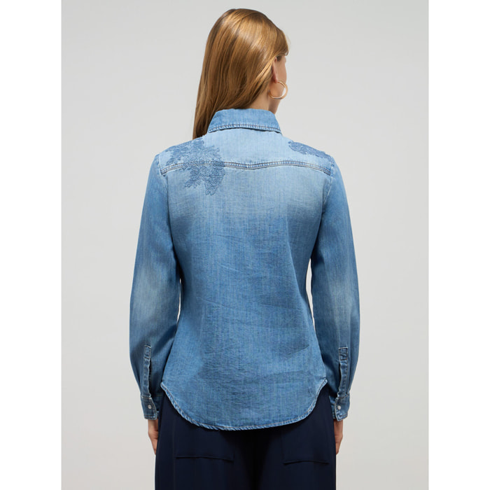 Oltre - Camisa vaquera lavada a la piedra - Light - blue