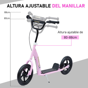 Patinete para Niños con Ruedas Grandes Freno Manillar Ajustable en Altura Rosa