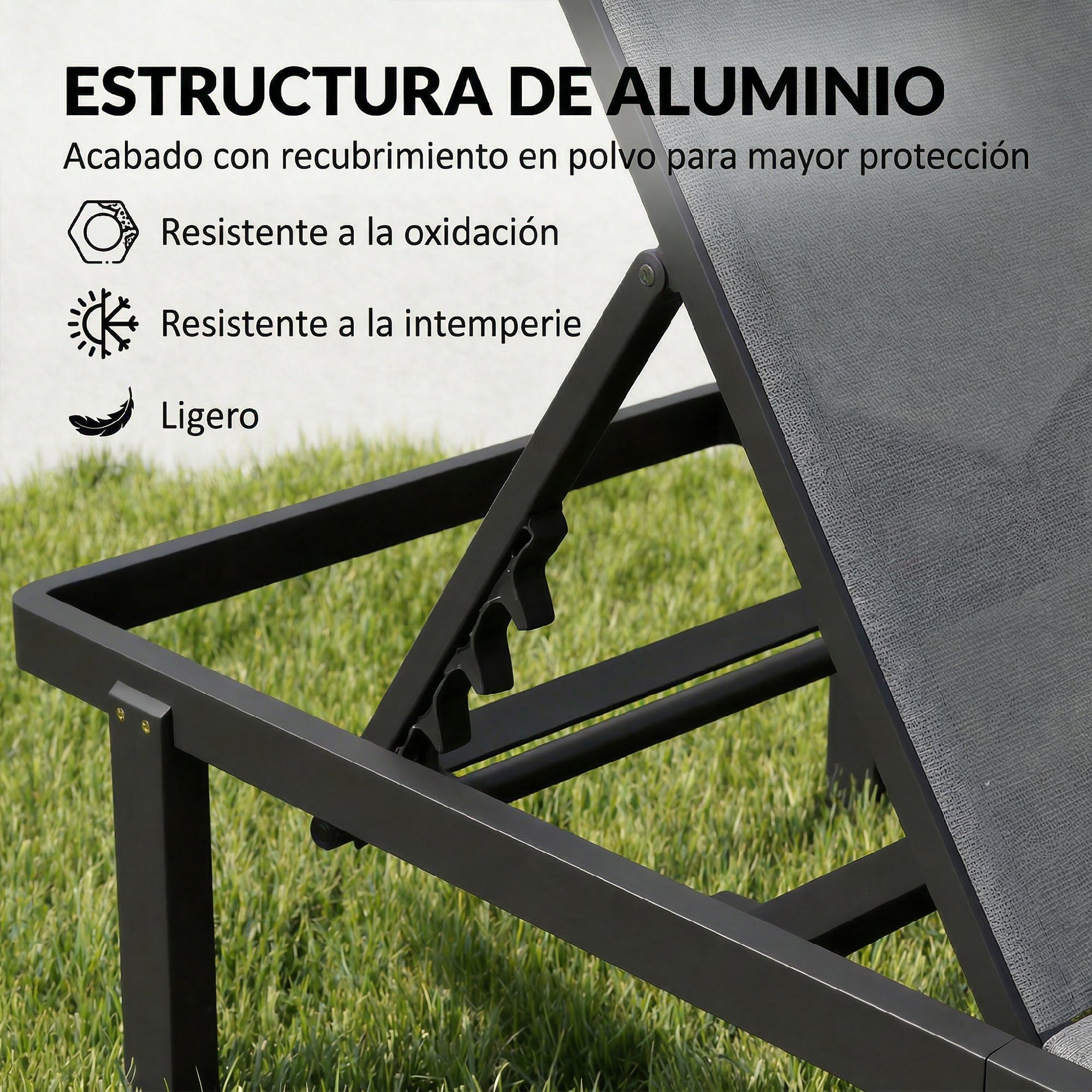 Pack de 2 Tumbonas de Jardín Exterior, Tumbonas Reclinables con Ruedas, Respaldo Ajustable de 4 Niveles, Estructura de Aluminio y Tela Textilene, Resistentes, para Playa, Piscina, Gris Oscuro