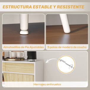 Aparador de 2 Puertas Aparador de Salón con 3 Cajones Estantes Mueble para TV para Dormitorio Sala de Estar 120x39x77 cm Blanco y Natural