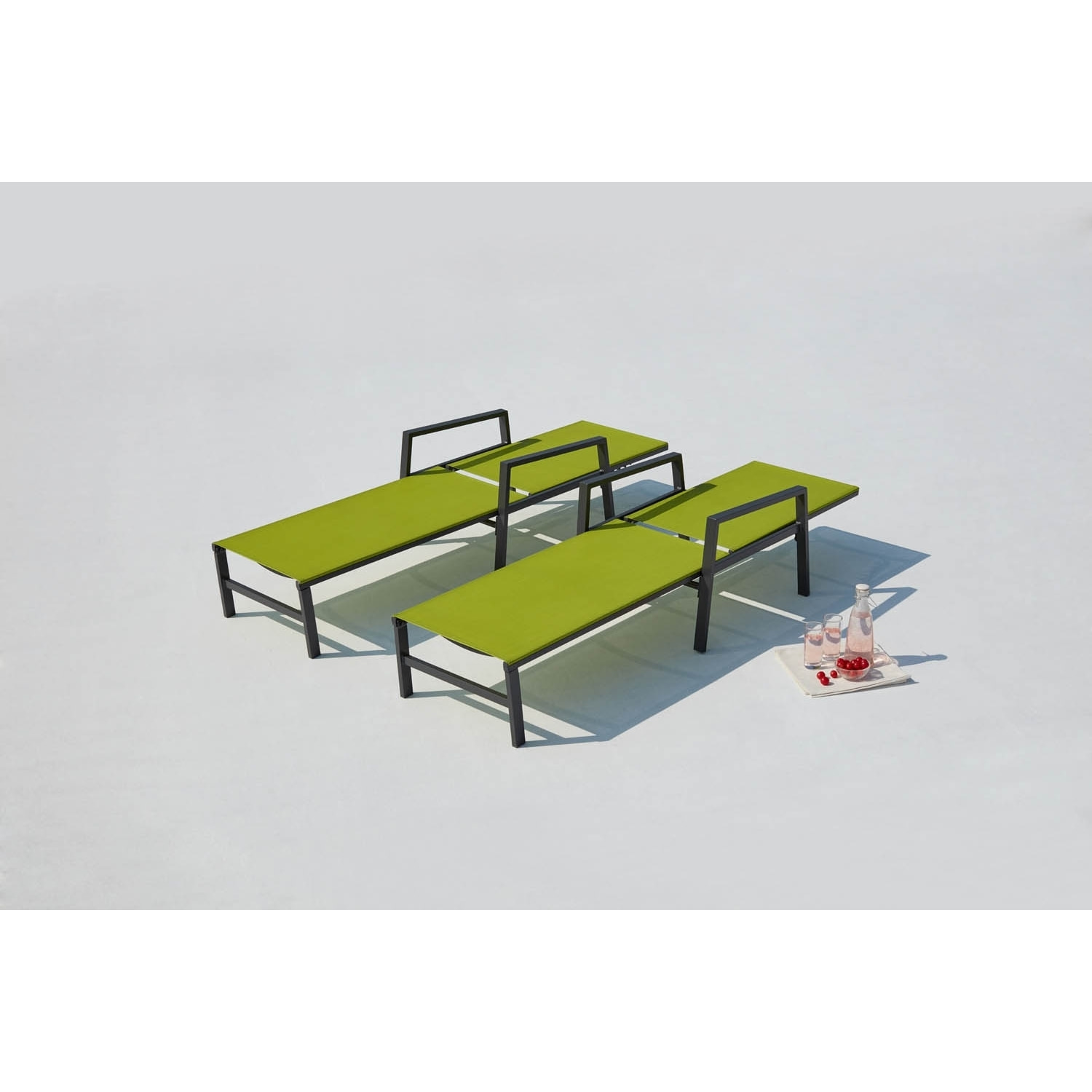 Lot de 2 transats en aluminium gris foncé et vert SITGES