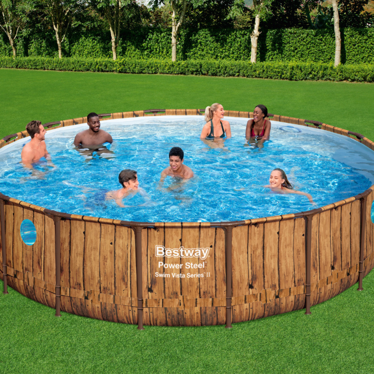 Bestway Piscine hors sol tubulaire ronde Bestway Power Steel Swim Vista 549 x 122 cm décor bois