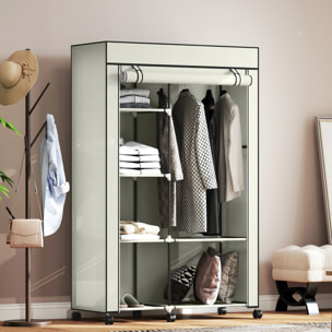 Armario de Tela con Ruedas, Armario Portátil, con Barra para Colgar, 6 Estantes, Marco de Acero, para Dormitorio, Vestidor, 103x43x162,5 cm, Crema