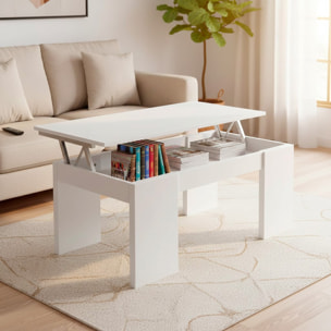 Tavolino Da Caffè Sollevabile Tavolo Da Salotto Rialzabile Salvaspazio Per Mangiare O Lavorare Dal Divano Con Piano Rialzabile 100 x 50 x 42 Cm Bianco