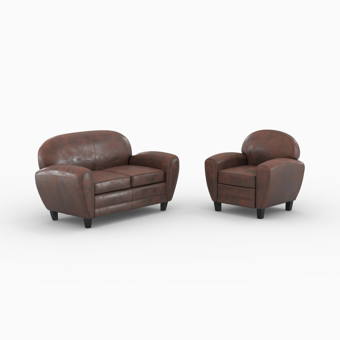 Ensemble canapé et fauteuil marron 3 places - Club - Club