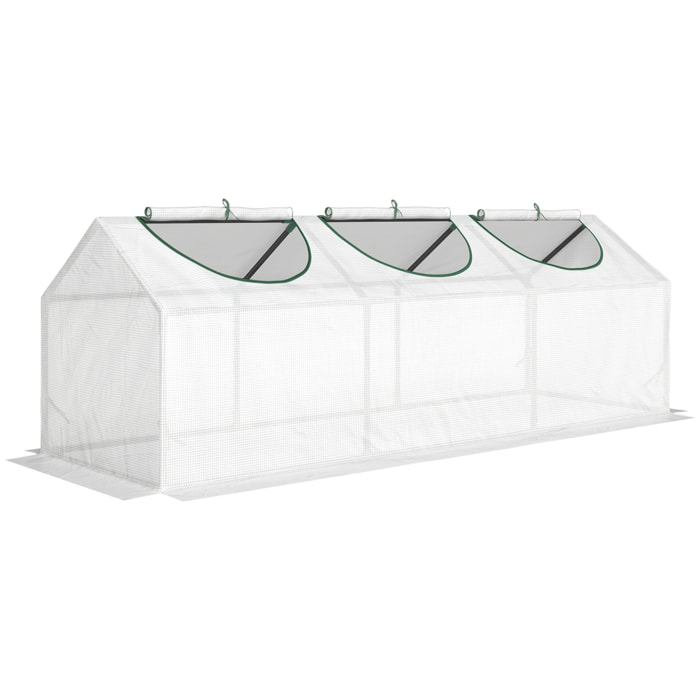 Mini serre de jardin serre à tomates 180 x 60 x 60 cm 3 fenêtres zippées enroulables acier thermolaqué PE haute densité blanc